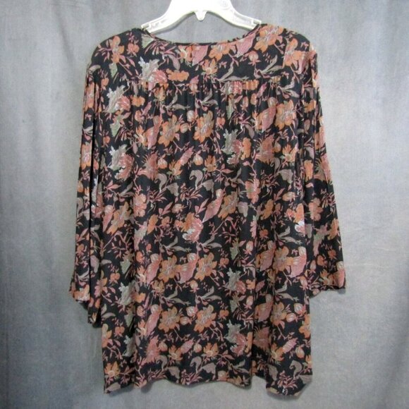 Wrap London Blue Orange Pink Floral Top Womens Sz US 8 Popover Button 3/4 Sleeve - Picture 5 of 9